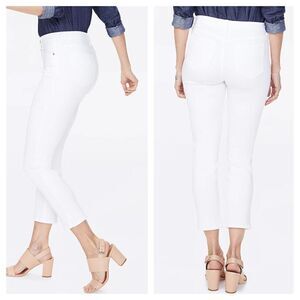 NYDJ Sheri Slim Ankle Jeans with Side Slits Lift Tuck White Size 12